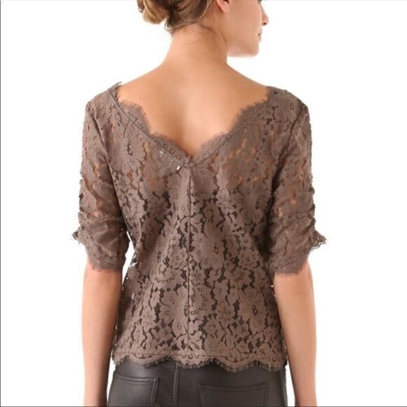 Joie Nevina Sheer Lace Blouse Top Small Tan Brown - Picture 3 of 12